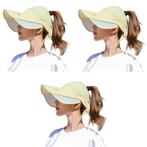 PALAY® Women Cotton Sun Hats Wide Brim Visor UV Protection Golf Cap with Retractable Side Brim Fashion Breathable for Beach Fishing Tennis Running Beige Free Size 3PCS PALAY® Women Cotton Sun Hats Wide Brim Visor UV Protection Golf Cap with Retractable Side Brim Fashion Breathable for Beach Fishing Tennis Running Beige Free Size 3PCS